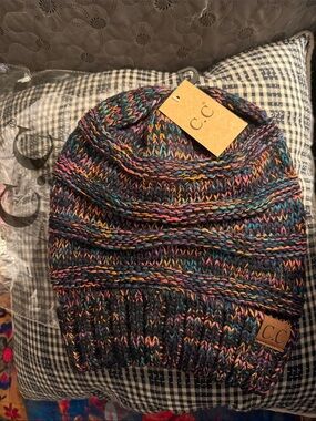 CC Boutique Black Multi-Color Knit Beanie, Slouchy Style